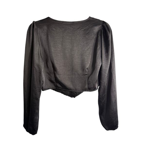 Forever 21 Black Satin Corset Style Long Sleeve Top Size Medium - Picture 5 of 5